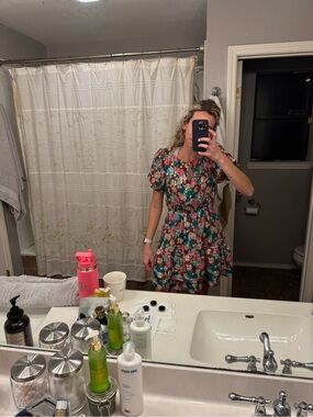 Beautiful green ruffle floral mini dress